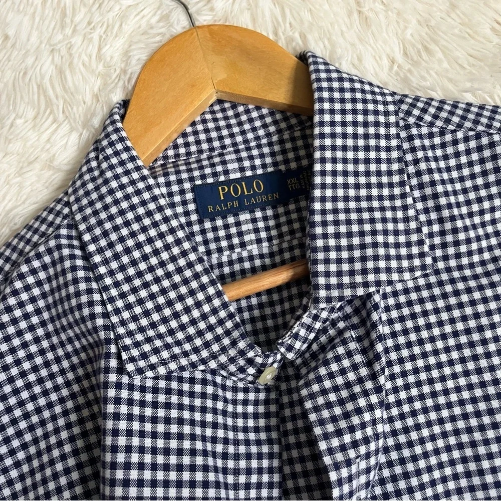 Polo Ralph Lauren Men’s Collared Button Down Gingham Cotton XXL Navy Blue White